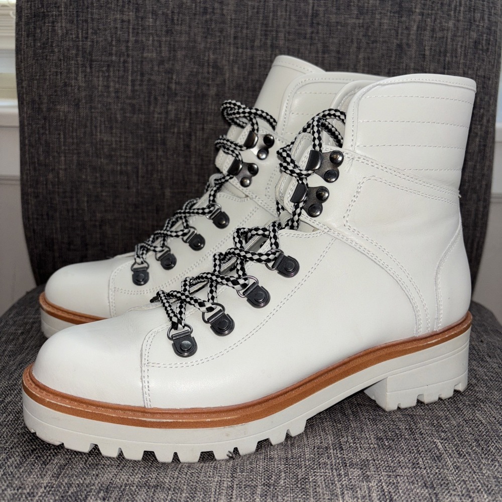 Mark Fisher Mfiston White Leather Blend Combat Punk Rock Style Boots Sz 7M